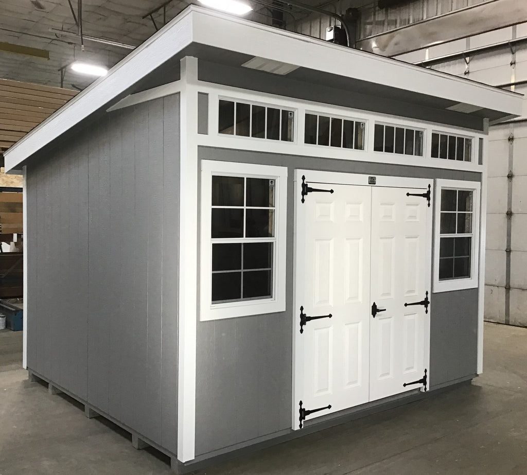 10X12 Modern Backyard Shed Package With Wood Panel Siding Located in Alexandria Minnesota