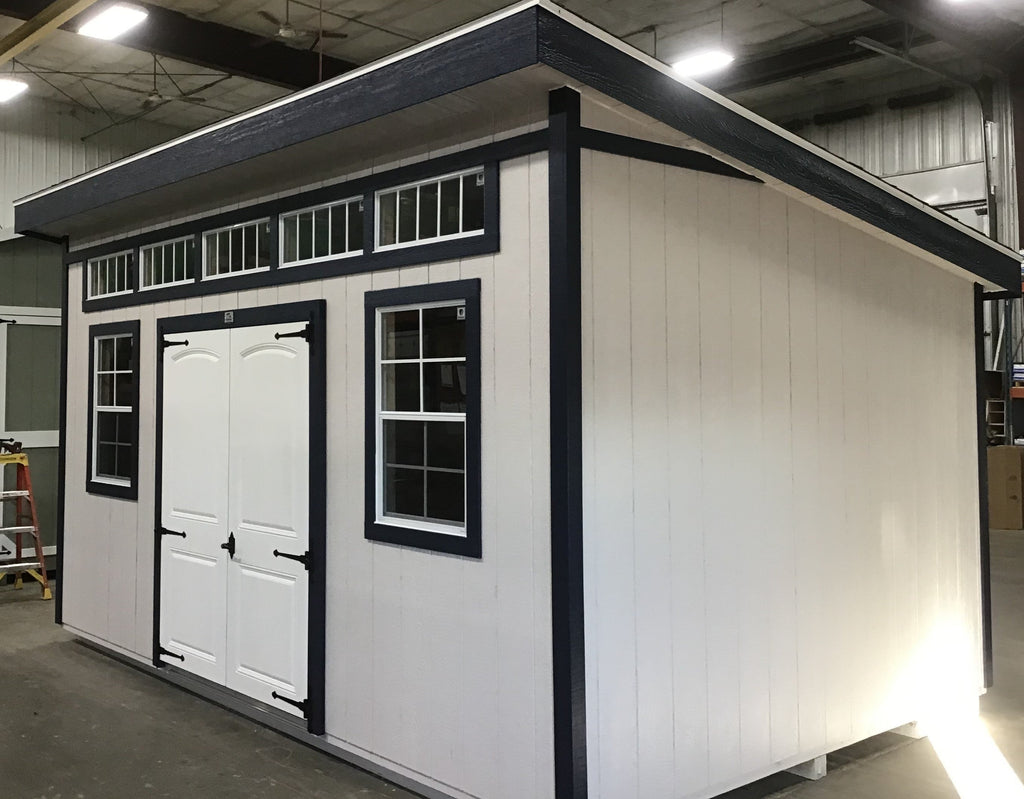 10X16 Modern Backyard Shed Package With Wood Panel Siding Located in Milbank South Dakota