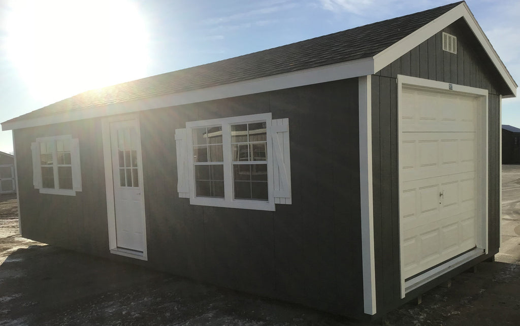 12X28 Farm Garage Storage Package With Wood Panel Siding Located in Morris Minnesota