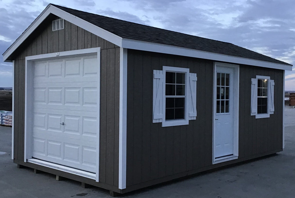 12X20 Farm Garage Storage Package With Wood Panel Siding Located in Jenkins Minnesota